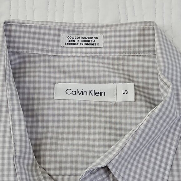 Calvin Klein Two Pocket Shirt Men's L Grey & White Checked Short Sleeve EUC LN - Picture 5 of 14